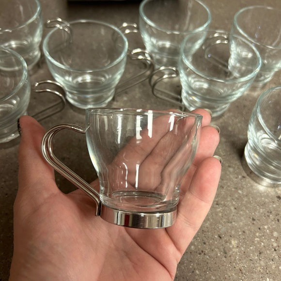 Lot of 8 NIB Bormioli Rocco Verdi Espresso Cups 3.5oz Glass Steel Handles - Picture 5 of 8